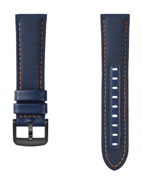 Multifort TV Big Date cinturino in tessuto e pelle blu 22mm